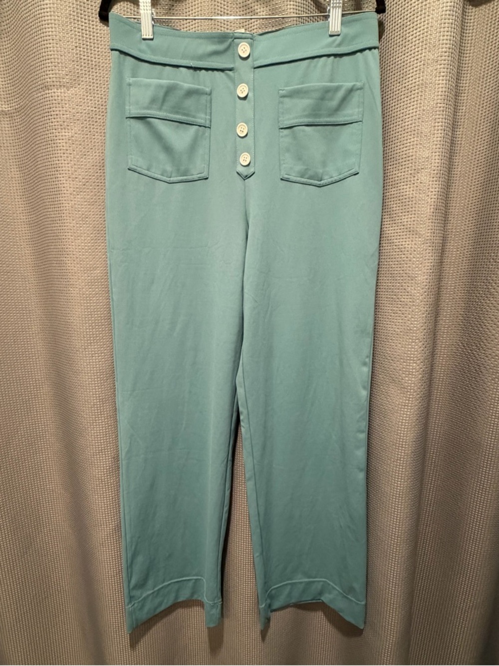 HALARA light blue green High-Waisted Pants with Button size large 1 loose button